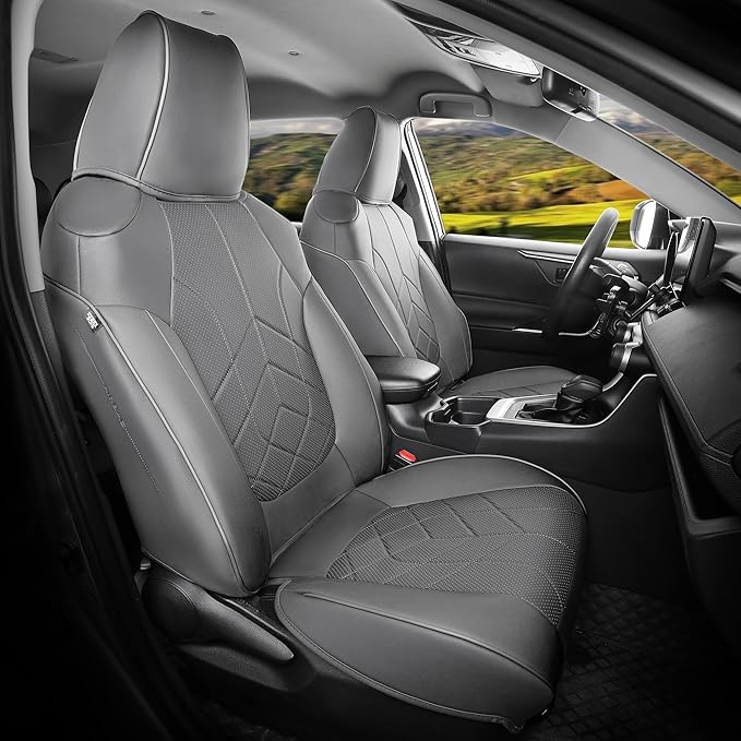 for Toyota RAV4 Seat Covers 2019 2020 2021 2022 2023 2024 2025 RAV 4 Prime & Hybrid XLE LE Limited XLE Premium (Not for XSE/SE Hybrid) - Custom Leather Car Seat Covers Full Set - BlackGrey