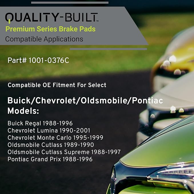 Premium Ceramic Front Brake Pads (1001-0376C) Compatible with 1988-2001 Buick/Chevrolet/Oldsmobile/Pontiac (Cutlass/Cutlass Supreme/Grand Prix/Lumina/Monte Carlo/Regal)