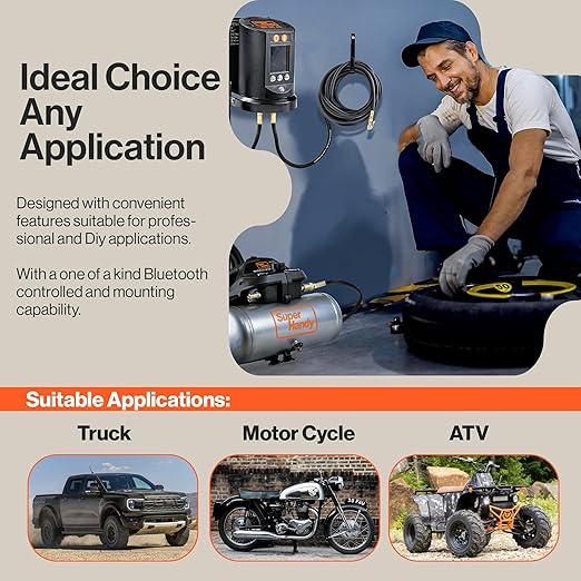 SuperHandy Automatic Tire Pressure Gauge - Wall Mountable, App/Bluetooth Control, High-Accuracy Digital Gauge, 25FT Air Hose, Ideal for Cars, Trucks, ATVs, and More