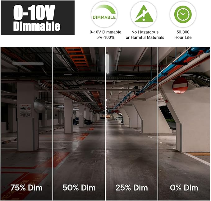 TIERONE 4ft LED Vapor Tight Light 50W Outdoor Shop Light IP65 Waterproof 0-10V Dimmable Integrated LED White Strip Lighting Fixture for Warehouses Car Washes 5000K 100-277V 6000LM ETL Listed 4 Pack
