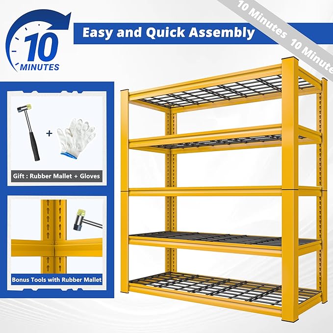 REIBII 72''H Garage Shelving 3010 LBS Storage Shelves Adjustable Metal Shelving 5 Tier Metal Shelves for Storage Industrial Shelf for Pantry Kitchen Basement 72" HX35.5 WX16 D, 2 Pack
