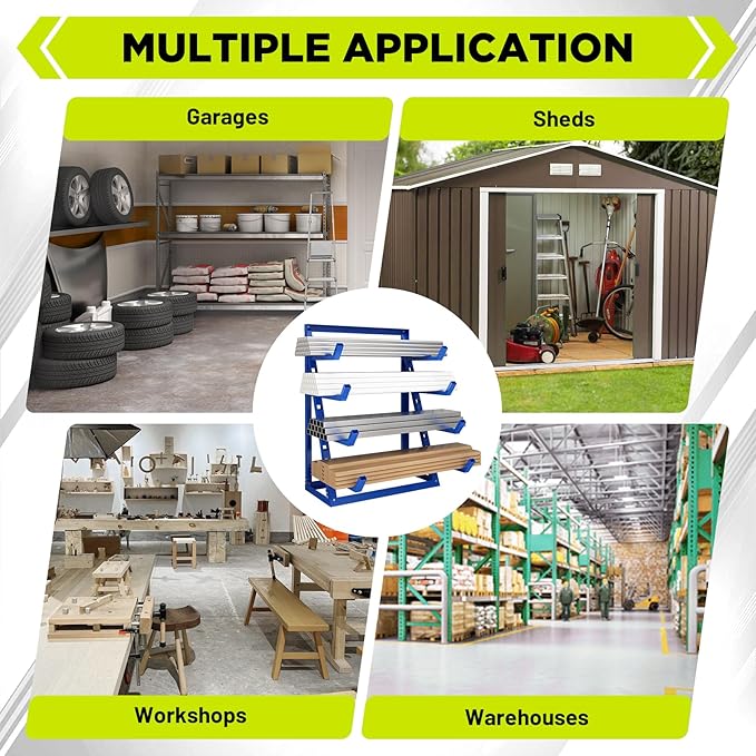 Heavy Duty Steel Horizontal Storage Rack with 4-Level Lumber Organizer Shelf Pipe Organizer Support Rack For Supermarket，Garage, Basement, Pantry, Workshop, 24''L x 60-7/8''H x 48-3/8''W