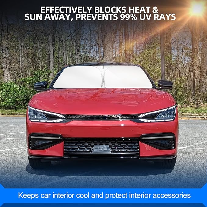 Windshield Sun Shade for Kia EV6 2022-2025 2026 Foldable Sunshade Custom Fit Front Window Car Interior Accessories Protector Blocks UV Rays