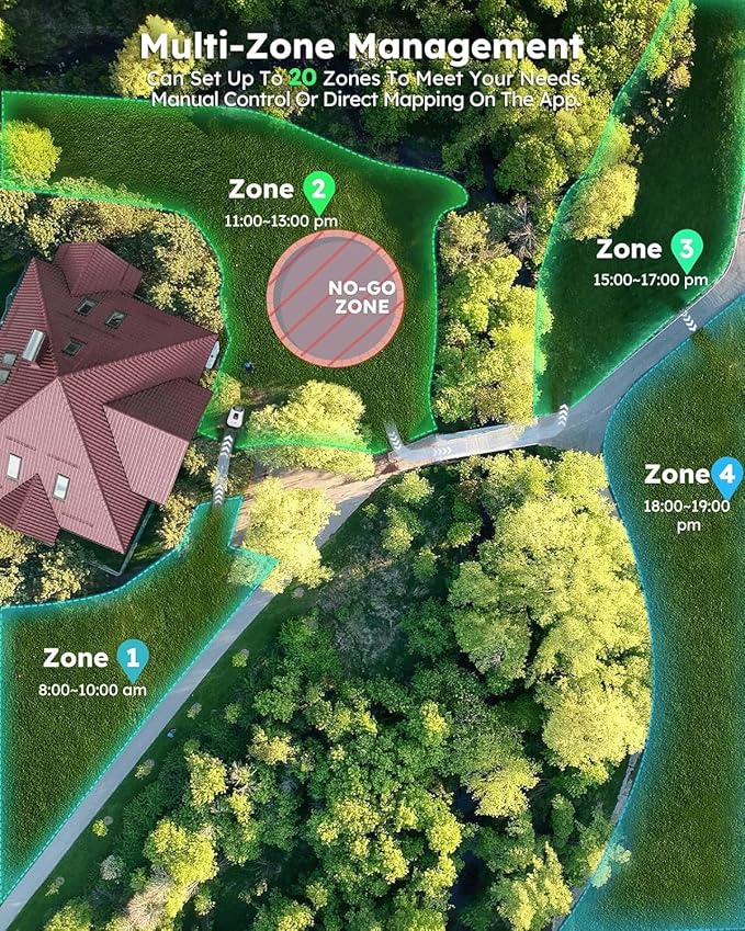 Genie3000 Robot Lawn Mower - NO Wire, Full Band RTK+4-Eye Vision Robotic Lawnmower for 0.91 Acre, Auto Mapping, Multi-Zone Management, Accurate Obstacle Avoidance, Intelligent Path Planning