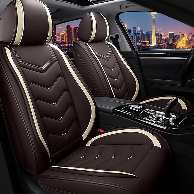 Car Seat Covers for Chrysler Pacifica 2004-2025, Stylish Sport Seat Cover, Premium Nappa Leather Car Seat Cover. Automobile Seat Covers Sets.(Standard 2 Seats/Coffee Color)