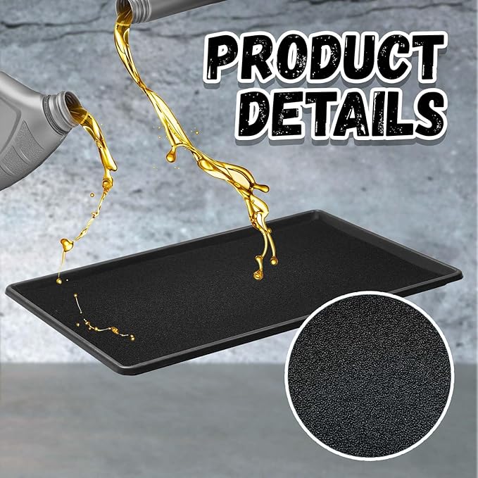 Uiifan 1 Set 35 x 24 x 1.4 Inch Oil Drain Drip Pan for Under Car with Square No Splatter Pad Oil Drip Tray Transmission Garage Automotive Driveway to Keep Floor Clean, Black