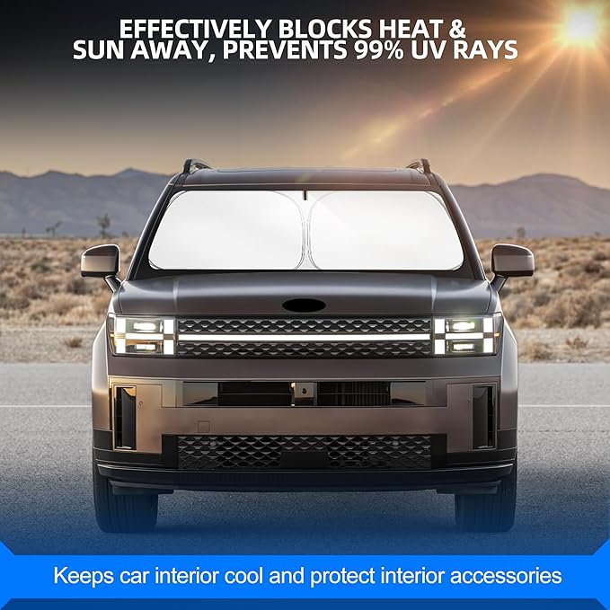 Windshield Sun Shade for H-yund-ai Santa Fe 2019-2025 2026 Foldable Sunshade Custom Fit Front Window Car Interior Accessories Protector Blocks UV Rays