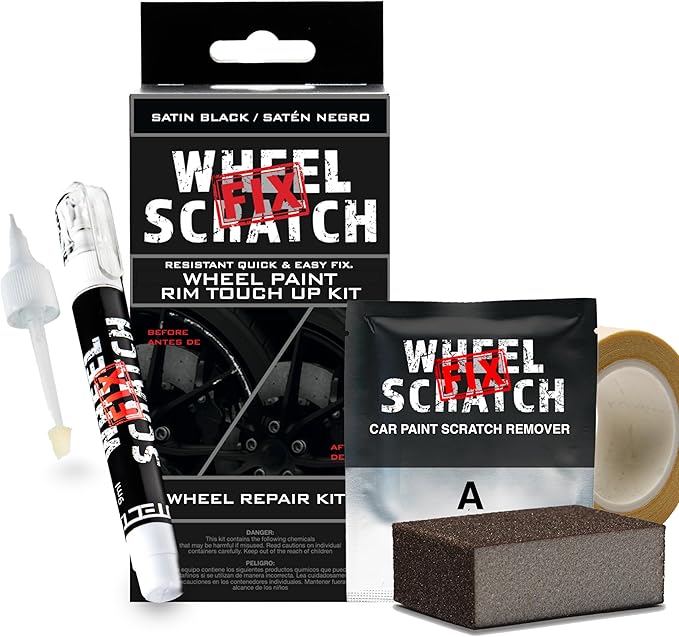 Matte Black Rim Touch Up Paint Kit, Car Wheel Scratch Repair Kit, Wheel Touch Up Paint Pen, curb rim repair kit, curb rash repair kit, Universal Rim Alloy Wheel Paint Black (Matte Black Satin)