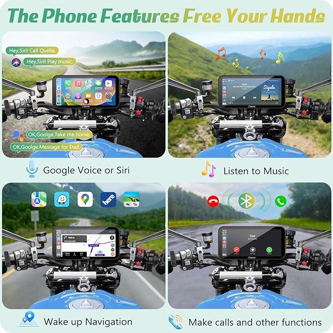 Carpuride W603D Motorcycle GPS Carplay Screen, Wireless CarPlay & Android Auto for Moto, with HD 1080P Dual Cameras, Remote Control，6.3" Waterproof Touchscreen, BT Aduio, Loop Recording, Navigation
