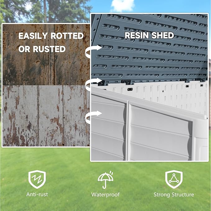 Devoko Resin Outdoor Storage Shed, 34 Cu Ft Outdoor Storage Cabinet Without Shelf, Waterproof, Double Locks, Resin Storage for Trash Can, Garden Tools, Pool Supplies (Beige)