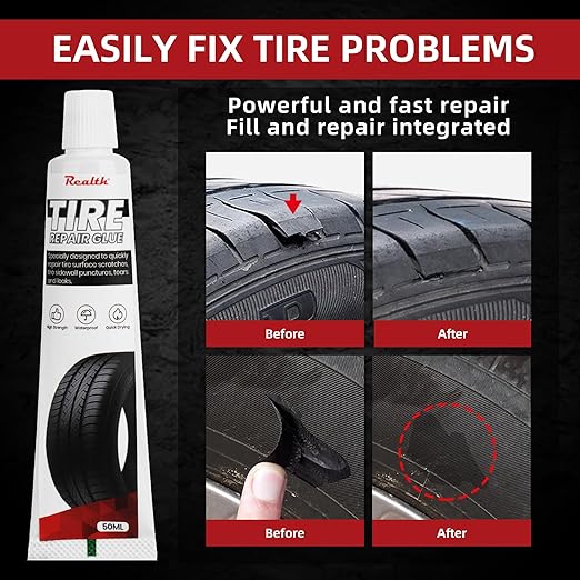 Tire Repair Glue 100ml, Rubber Cement Tire Repair, Tire Plug Glue, Tire Patch Glue Heavy Duty, Three Sizes Tire Repair Nail 15 Pcs, Sidewall Tire Repair Kit for Car, Motorcycle, Bike, Truck, Tractor