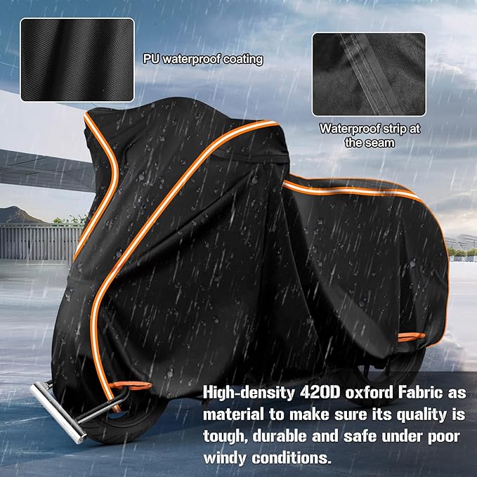 420D Waterproof Motorcycle Cover for Honda Africa Twin,CRF250f, CRF300l and NC750X/CB500X/XR150, Outdoor Bike Cover Windproof Heavy Duty Waterproof All Weather Protection