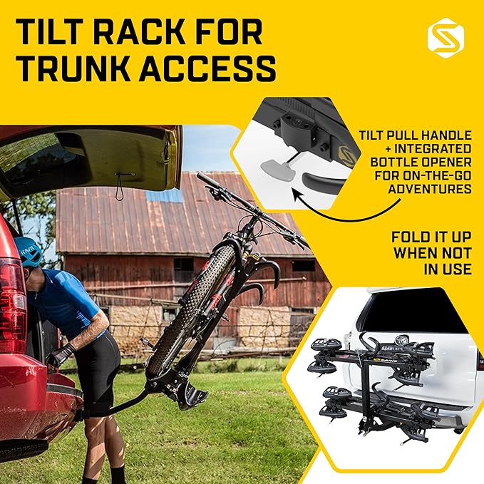 Saris SuperClamp G3 4-Bike Hitch Rack – Lightweight Platform Bike Carrier for Car, SUV, Truck – Tilting Design, Secure Wheel Clamping, Fits Road, Mountain, E-Bikes – 2" Hitch Receiver