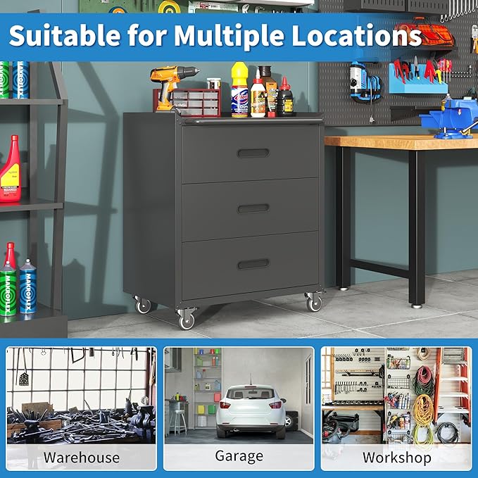 Metal Tool Cabinet,Garage Storage Cabinet System,Wall Cabinet & Locking Rolling Tool Cabinet with Doors and Adjustable Shelves,Steel Tool Cabinets for Home,Office (2 Pcs-StyleE, Black)