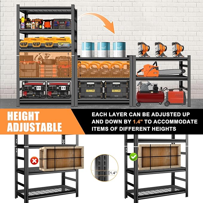 72''H Garage Shelving 3500LBS Capacity Heavy Duty Storage Shelves, Adjustable 5 Tier Metal Industrial Wire Shelf for Kitchen, Utility Room, Warehouse and Basement, Black (48''Wx24''Dx72''H)