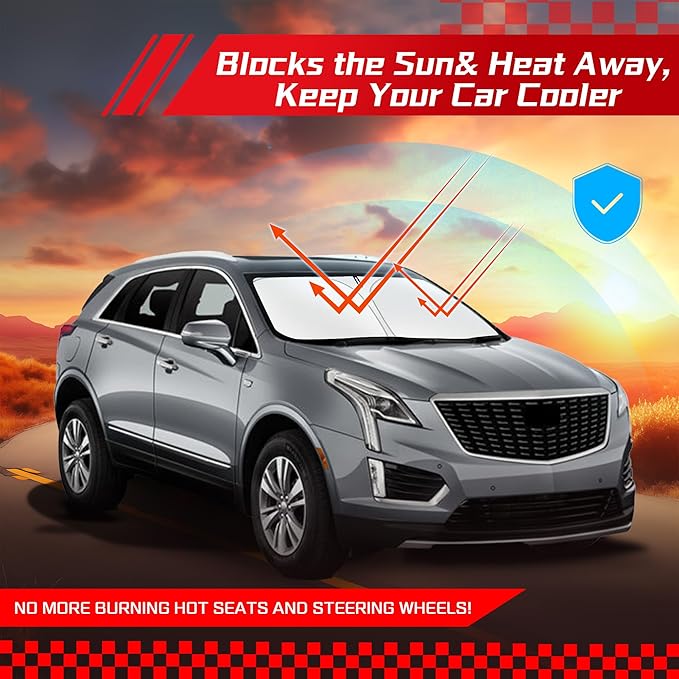 ARISMOTOR Windshield Sun Shade for Cadillac XT5 2017-2025, Custom Fit Foldable Front Window Sunshade Sun Visor Protector, Block UV Rays Keep Your Car Cooler