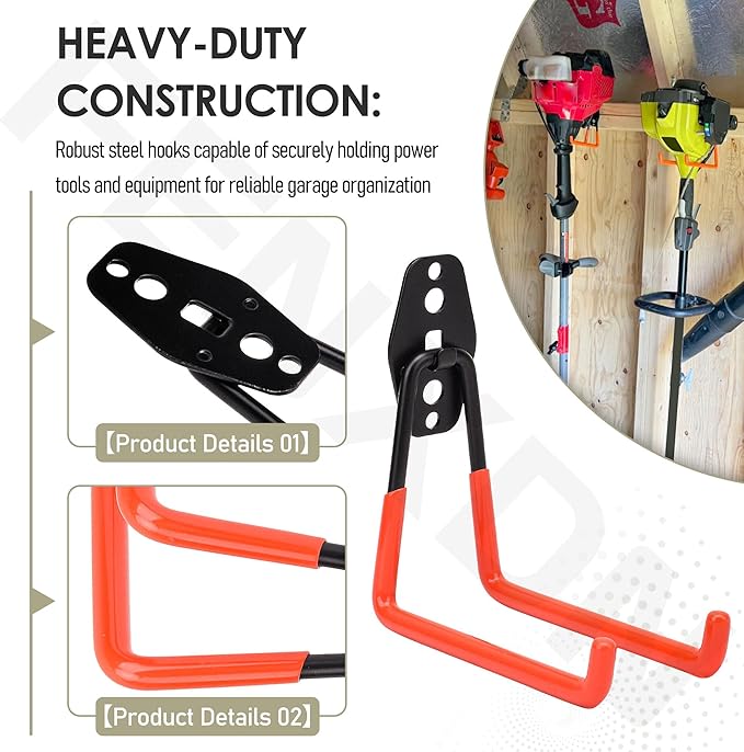 4 Pack Garage Storage Hooks Attachment for Ego Power Multihead System | Battery Mount Holder for Ego 56v Trimmer and Edger | Garage Hooks for Hanging Bike, Garden Tools
