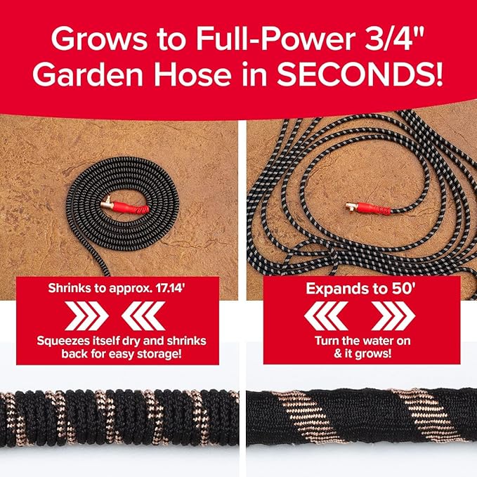 Pocket Hose Copper Head w/New Pocket Pivot Expandable Garden Hose 50 FT, AS-SEEN-ON-TV, Swivels 360°, Advanced Tri-Tex Tubing & Force Field Jacket, 3X Stronger, Lead-Free, No-Kink, Anti-Burst w/APT