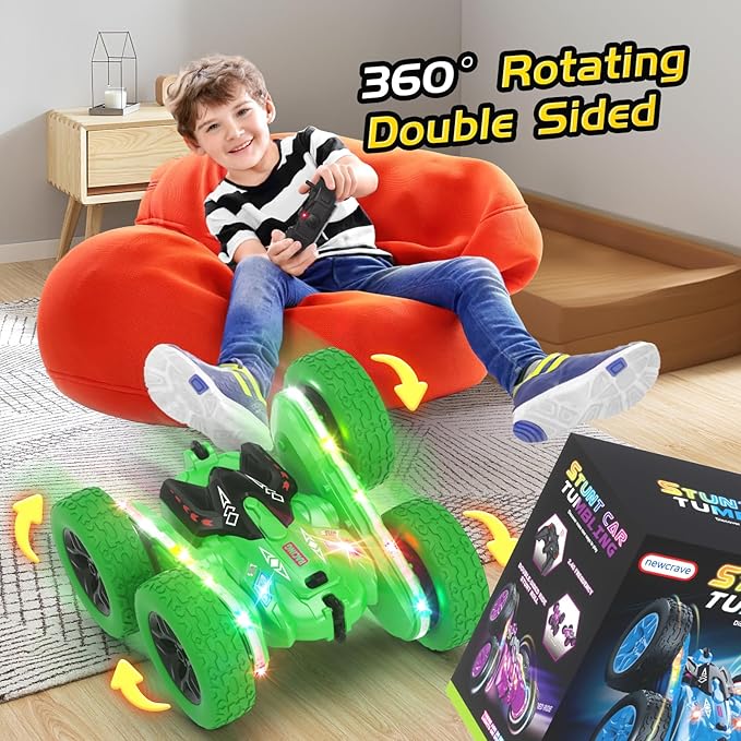 Remote Control Car, RC Cars, RC Stunt Car Toys New Upgraded Strip Light & Headlight, 6000mAH, 4WD 360° Rotating, Double Sided, Toy for Boys Girls Christmas Birthday Gift