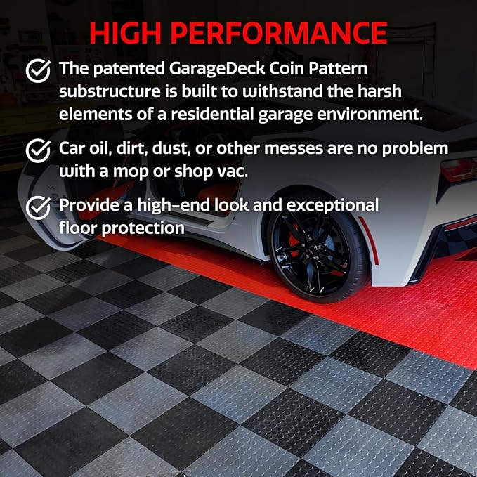 Big Floors GarageDeck Coin Pattern, Durable Copolymer Interlocking Modular Non-Slip Garage Flooring Tile (Alloy, 48 Pack of 12 x 12" Tiles)