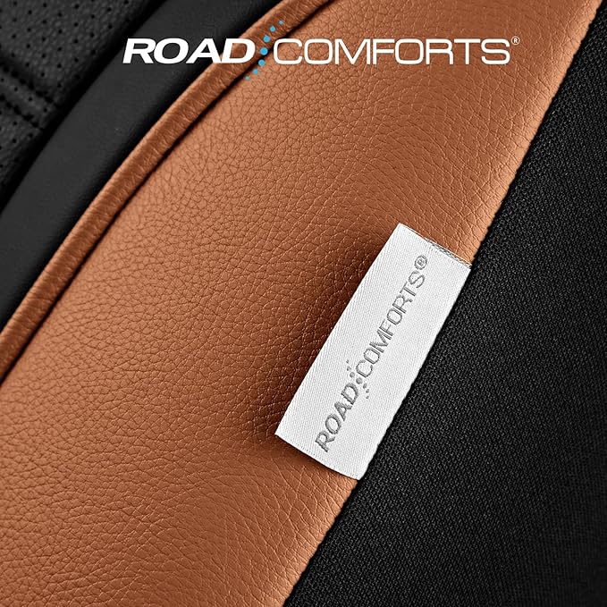 Road Comforts Leather Seat Covers, Breathable Car Seat Covers Full Set for Men,Airbag Compatible, Automotive Seat Covers Set Universal Fit Most Cars,Vans,Truck,SUV