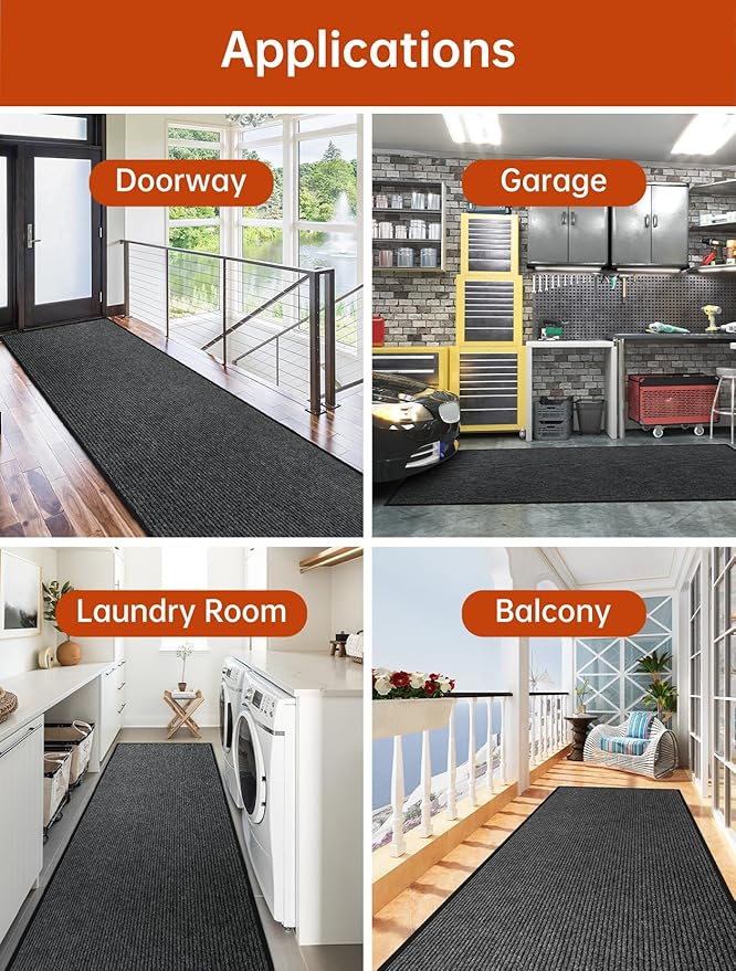 Urban Vista 3' x 10' Commercial Grade Striped Brush Step Entrance Mat, Vinyl Backing, Heavy Duty Indoor Outdoor Door Mat