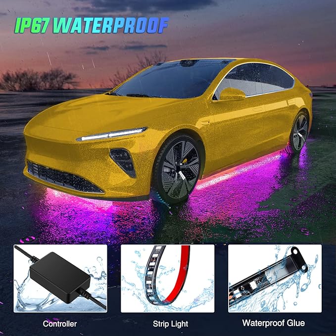 Nilight 4Pcs Car Underglow Neon Accent Strip Lights 256 LEDs RGB Multi Color DIY Sound Active Function Music Mode with APP Control and Remote Underbody Light Strips