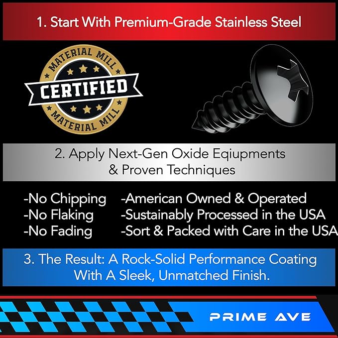 Black Oxide Stainless Steel License Plate Screws for License Plates, Frames, Covers - Durable & Rust Proof Licence Plate Screw Set for Front/Rear - Compatible with Ford Lincoln (Pack of 8)