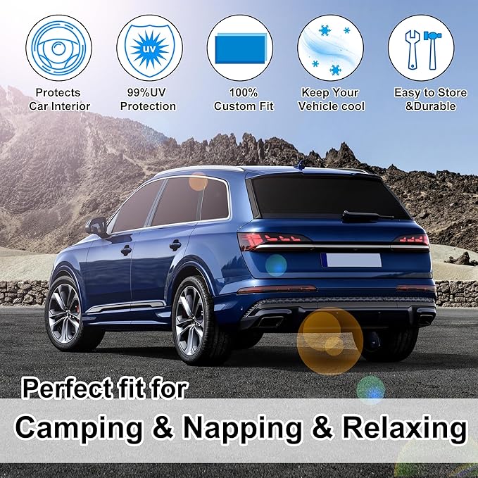 TINGLU Window Shades for Audi Q7 SUV 2016-2025 Accessories Side Full Windows Cover Camping Rear Triangular Windshield Sun Shade Sun UV Rays Privacy Protection 8PCS