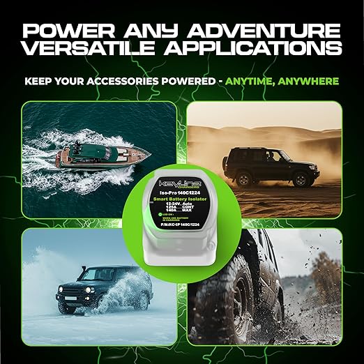 Dual Battery Isolator Kit 12V - 140 Amp Multi-voltage 12v or 24v Kit (VSR) for Dual Battery Setup - Automatic Disconnect Switch for Car, Truck, RV, UTV, ATV, Marine - Battery Wiring Kit