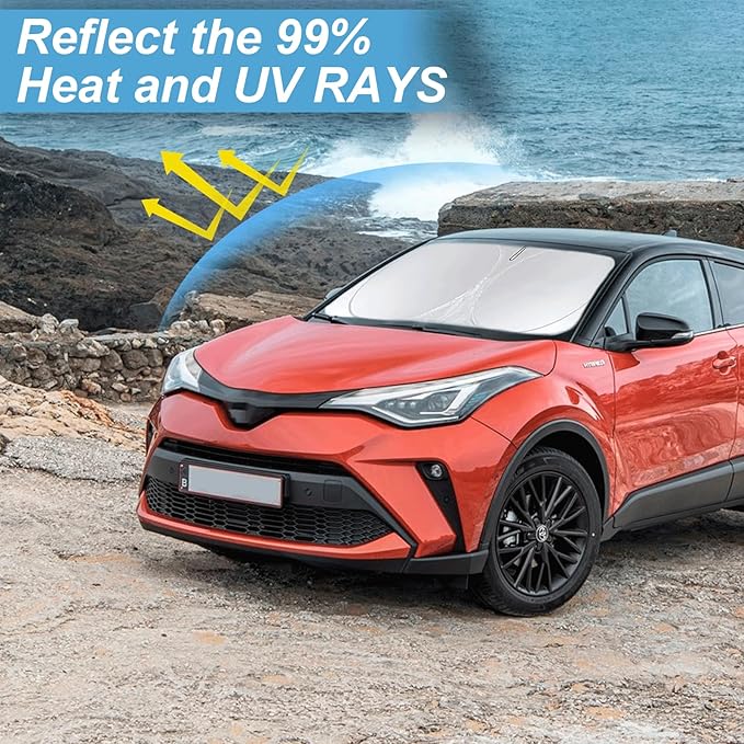 Custom Fit CHR Windshield Sunshade for 2018 2019 2020 2021 Toyota CH-R C-HR CHR, XLE Premium Car Accessories Front Window Reflective Shield Cover for Windshield Sun Visor Protector Block UV Rays