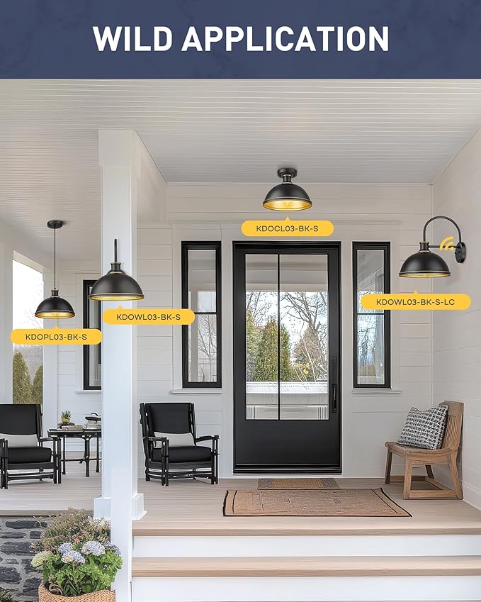 kudos Dusk to Dawn Porch Light Motion Sensor Outdoor Gooseneck Light Fixture Black Farmhouse Wall Sconce Lantern for Porch Entryway Garage, 1 Pack, KDOWL03-BK-S-LC