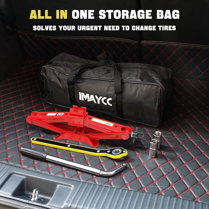 IMAYCC Car Jack Kit Scissor Jack for Car Spare Tire Changing Kit,Portable Tire Jack Repair Kit with Lug Wrench, Car Emergency Kit for Auto/SUV/MPV-2 Ton (4409 lbs) Red