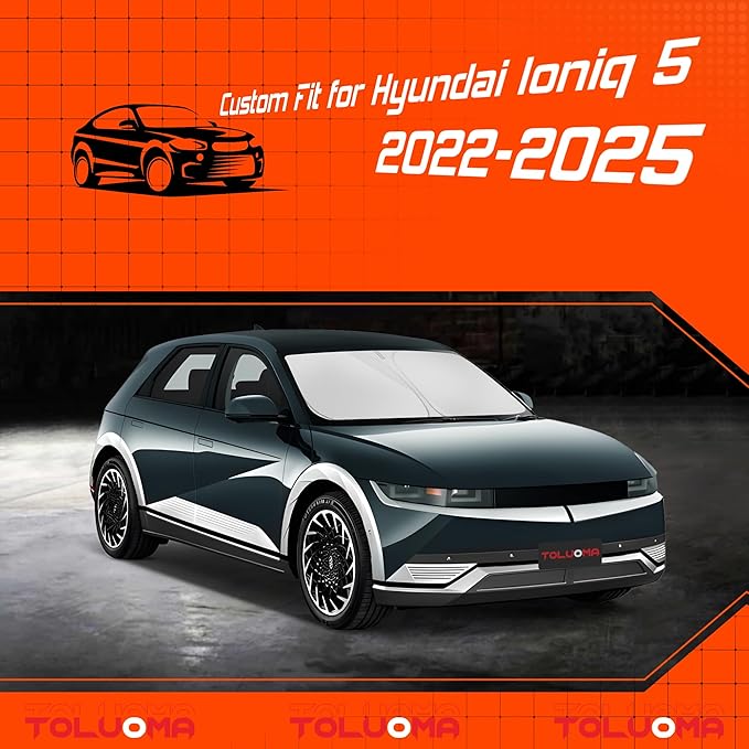 Custom Fit Windshield Sun Shade for H-yun-dai Ioniq 5 2022-2025 - Full Coverage, 210T Reflective Fabric, Double-Layer Design - Blocks 99% UV Rays, Keeps Car Cool, Easy to Install and Store