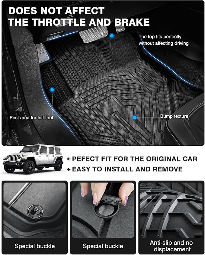 Powerty Floor Mats & Cargo Liner for 2021-2025 Jeep Wrangler 4XE 4 Door Accessories Floor Mats 2 Row Liner Set All Weather TPE 3D Floor Liners&Rear Cargo Mat (Not for JL/JK/4X4)