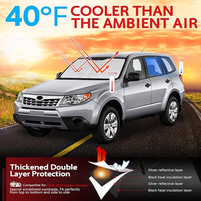 KAYZT Windshield Sun Shade for 2009-2013 Su-baru Forester Foldable Sunshade Front Window Custom Fit Car Accessories