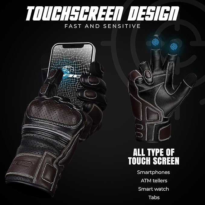 J.A.G. Motorcycle Gloves - Premium Leather Perforated Motorcycle Gloves for Men with Knuckle Protection | Touchscreen Motorbike Riding Gloves