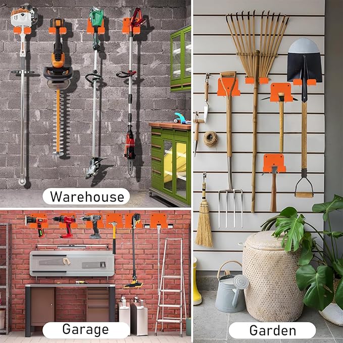 Weedeater Hanger, 1 Pack Weed Eater Hanger for Garage Wall-mounted Organizer Trimmer Rack Storage for Grass Trimmer, Hedge Trimmer, Garage Wall, Garden Tools, Orange