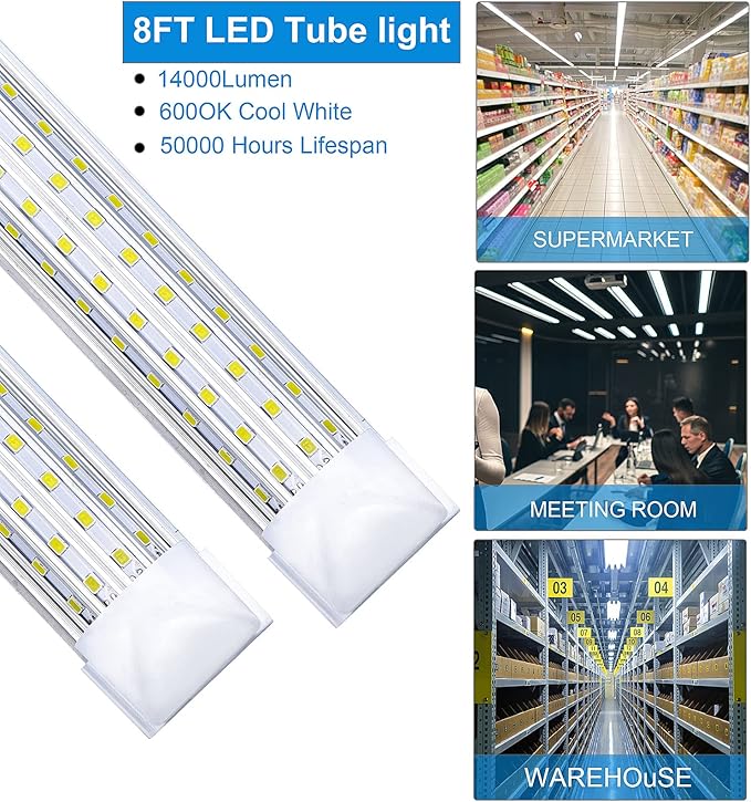 6 Pack, LED Shop Light, 4FT 72W 7500LM 5000K, Daylight White, U Shape, Clear Cover, Hight Output, Linkable Shop Lights, T8 LED Tube Lights, LED Shop Lights for Garage 4 Foot with Plug