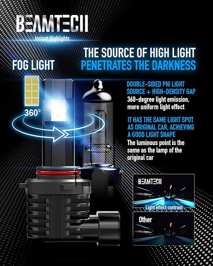 BEAMTECH 9005 Fog Light Bulb, HB3 Fog Bulb 6500K Fog Light or ATV UTV Off Road Pack of 2