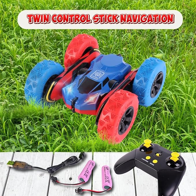 RC Stunt Car Remote Control Cars with Lights Double-Sided Driving Indoor Outdoor Toys Gifts for Boys and Girls Ages 4 5 6 8 7 8 9 11 12 Blue & Red