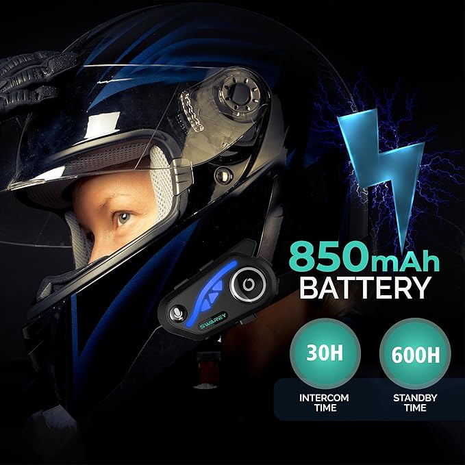 V8 Motorcycle Bluetooth Headset, Helmet Intercom with FM and Music Sharing Noise Cancelling DSP&CVC HiFi Stereo 1000M to 2000M Intercomunicador Moto (Dual Pack, 2X)