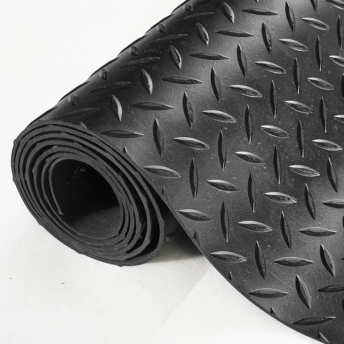 VEVOR Diamond-Plate Flooring Roll, SBR Rubber Mat, Easy to Clean, Gym & Garage Industry, Black