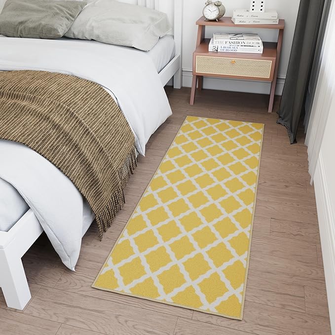 Ottomanson Hallway Runner Rug 20" x 59" Non Slip Trellis Area Rugs Easy to Clean Laundry Rug Runner Durable & Pet Friendly Floor Carpet Runners for Hallways Entryway Living Room Kitchen, Yellow