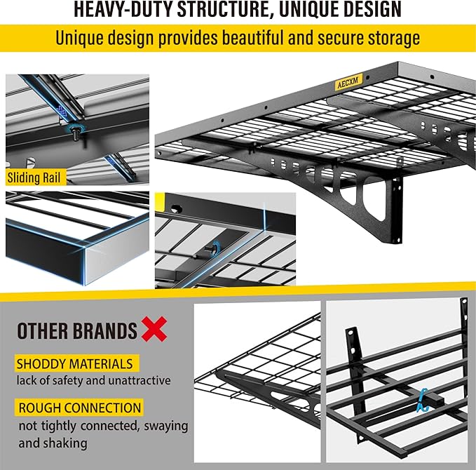 2x3ft 4Pack Wire Shelving Unit Heavy Duty Garage Storage Shelves Wall Mounted Black 1120lbs Load Capacity（24-inch-by-36-inch）