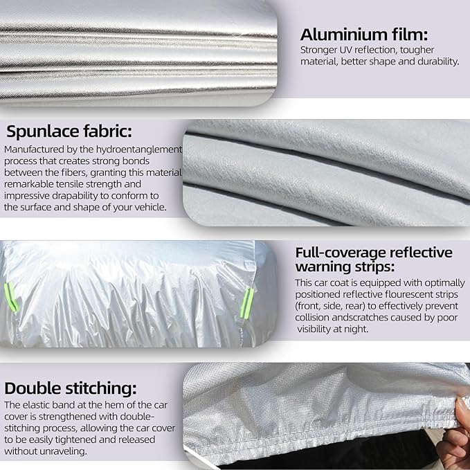 Car Cover Waterproof All Weather for Automobiles, Universal Heavy Duty Outdoor SUV Car Covers for Sun Rain UV Protection Full Exterior Covers Aluminum Film 182 to 191 Inch