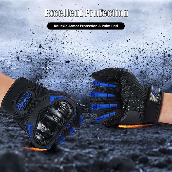 Motorcycle Gloves for Men and Women Full Finger Touchscreen Mountain Dirt Bike Gloves for Powersports BMX ATV MTB Driving Motocross Cycling Gloves(XL, Blue)