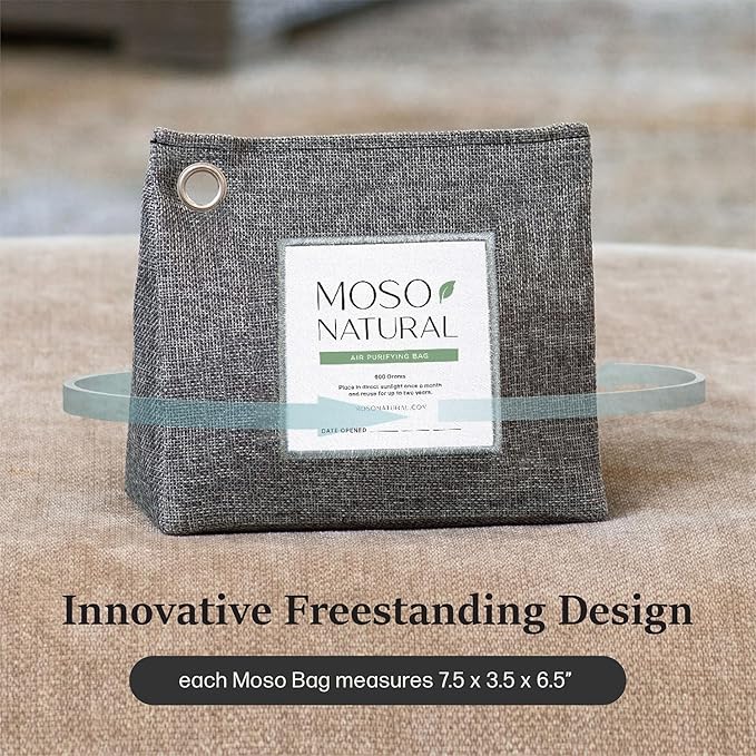 Moso Natural Air Purifying Bag 600g (21oz) Premium Bamboo Charcoal Odor Absorber | Room Deodorizer for Large Spaces, Bedroom, Kitchen, Basement | Pet Odor Eliminator for Home | Unscented (3 Pack)