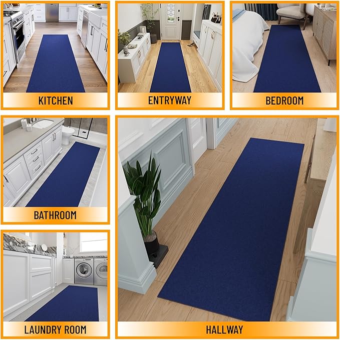 Ottomanson Hallway Runner Rug 2'7" x 9'10" Non Slip Solid Area Rugs Easy to Clean Laundry Rug Runner Durable & Pet Friendly Floor Carpet Runners for Hallways Entryway Living Room Kitchen, Navy