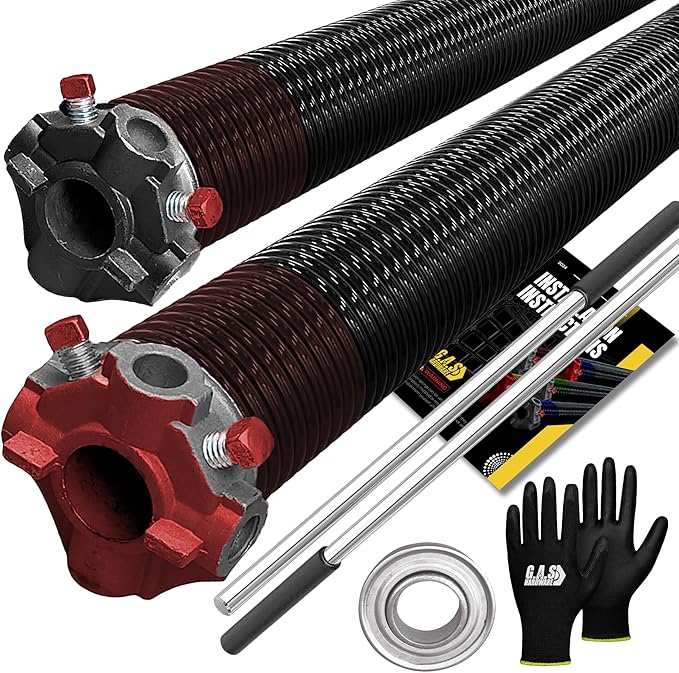 Garage Door Torsion Springs 234x2x30 Includes 1” Steel Bearing, Gloves, and Winding Bars for Left and Right Side of Garage Door Precision E-Coating 5-Year Warranty Minimum 30,000 Cycles (Pair)